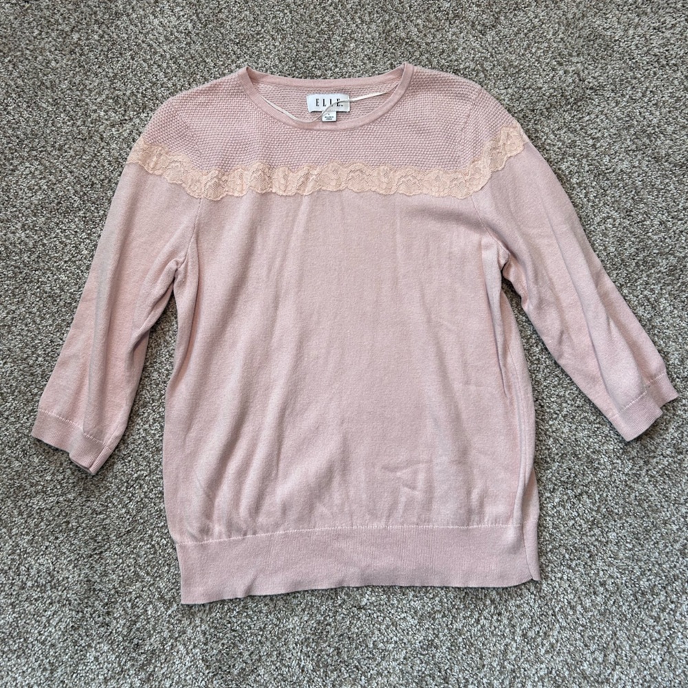Elle Blush Pink Sweater with Lace Accent